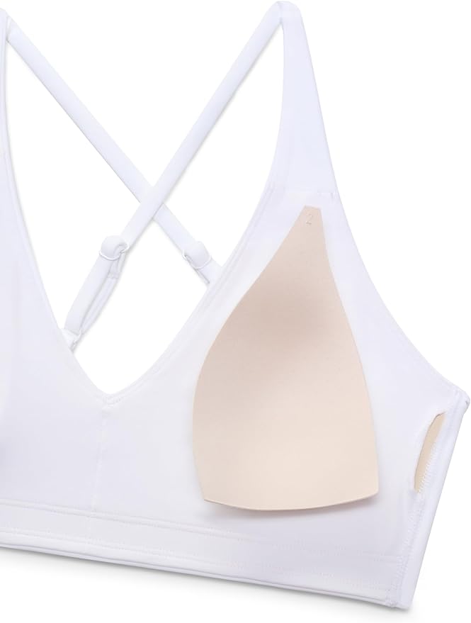CRZ YOGA Butterluxe V Neck Twist Cross Back Sports Bras for Women - Adjustable Spaghetti Straps Padded Crop Yoga Top