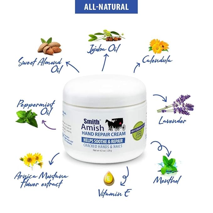 Smith Amish 6oz Hand Repair Cream - Moisturizing Formula with Glycerin, Lavender, Calendula - Soothes, Revitalizes, and Nourishes Dry, Rough Hands - Ultimate Hydration and Repair Solution