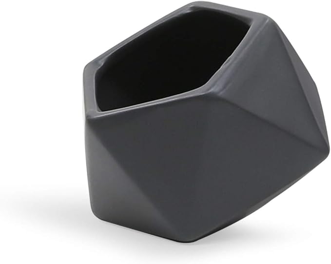 WGV Geometric Ceramic Vase, Width 4.2", Height 3.3", Matte Black Tilted Pot, DIY Folded Planter Bowl for Wedding Event Office Home Decor, 1 Piece