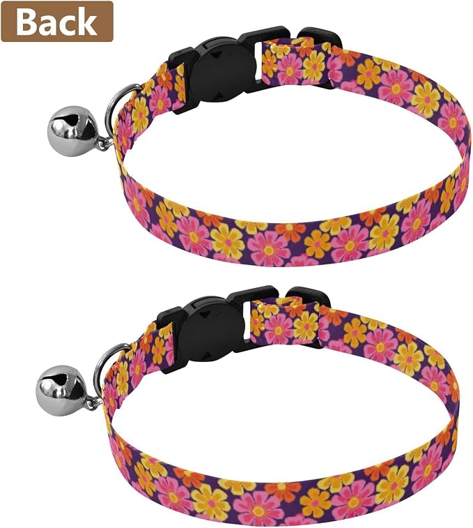 Tropical Pink Flowers Collars for Cats, 2 Pack Dog Bell Collar