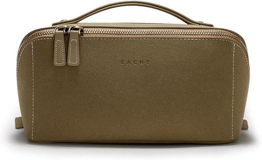 EACHY Travel Makeup Bag, Large Capacity Cosmetic Bag for Women, Waterproof PU Leather, Flat Open Portable Toiletry Bag for Skincare, Brushes & Travel Essentials
