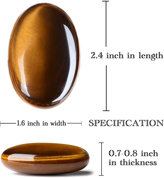 MAIBAOTA 2.4" Tiger Eye Crystal Stone Polished Palm Stone 0.7" Thick Natural Reiki Gemstone Healing Crystals Worry Stone Energy Balancing Anxiety Stress Relief Meditation 1 Pc