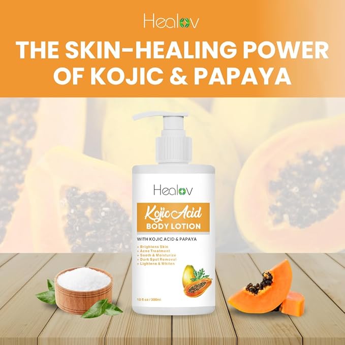 Kojic Acid Lotion – Skin Brightening Body Lotion for Age Spots, Hyperpigmentation, Intimate Areas – Dark Spot Remover, Reduces Acne, Scars and Evens Tone – Kojic Acid Cream for Brighter, Glowing Look