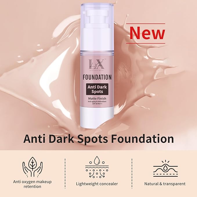 Anti-Dark Spot Liquid Foundation - Collagen Serum Foundation Infused with 2% Niacinamide, High Coverage For A Smooth & Satin Finish, 206 Medium