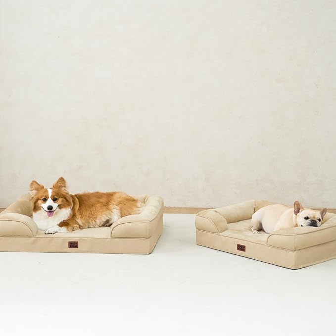 EHEYCIGA Orthopedic Dog Beds Large Sized Dog, Waterproof Washable Pet Bed | Non-Slip Bottom and Egg-Crate Memory Foam Dog Couch Bed with Washable Removable Cover, Greige