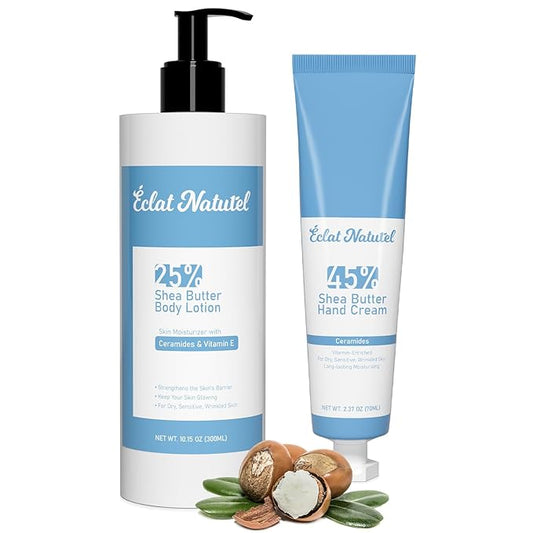Shea Butter Hand Cream and Body Lotion, with Vitamin E Ceramide Niacinamide Moisturizing Cream for Dry Skin Care, 2.37 Fl Oz Hand Cream & 10.15 Fl Oz Body Lotion