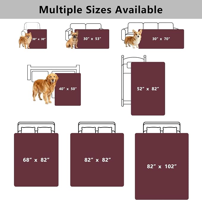 Waterproof Couch Cover for Dogs - Washable Pets Furniture Protector | TPU Leak-Proof Liner, Lightweight & Reversible, Fits Chair, Sofa, Bed, 30" x 30" , Burgundy/Pink