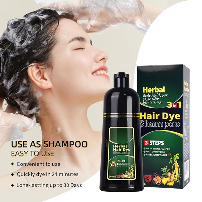 HUDABABY Purple Hair Dye Shampoo 3 in 1 Herbal Natural Dye Cover Gray, for Women/Men Hair Color for Grey Coverage (Purple)