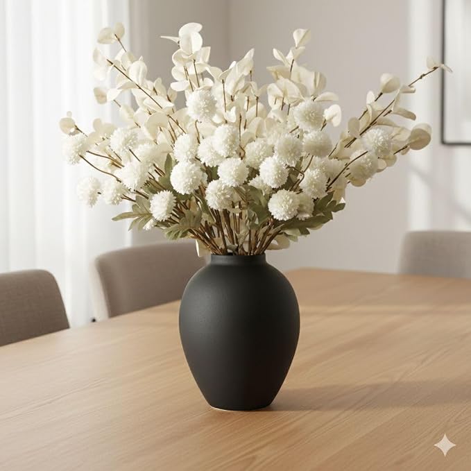 SilkSerenade Large Black Matte Flower Vase for Bedroom Kitchen Living Room Table, Contemporary Farmhouse Decorative Ella Flowers Iron Vases, Rustic Tall Earthy Wabi Sabi Modern Centerpieces Home Decor