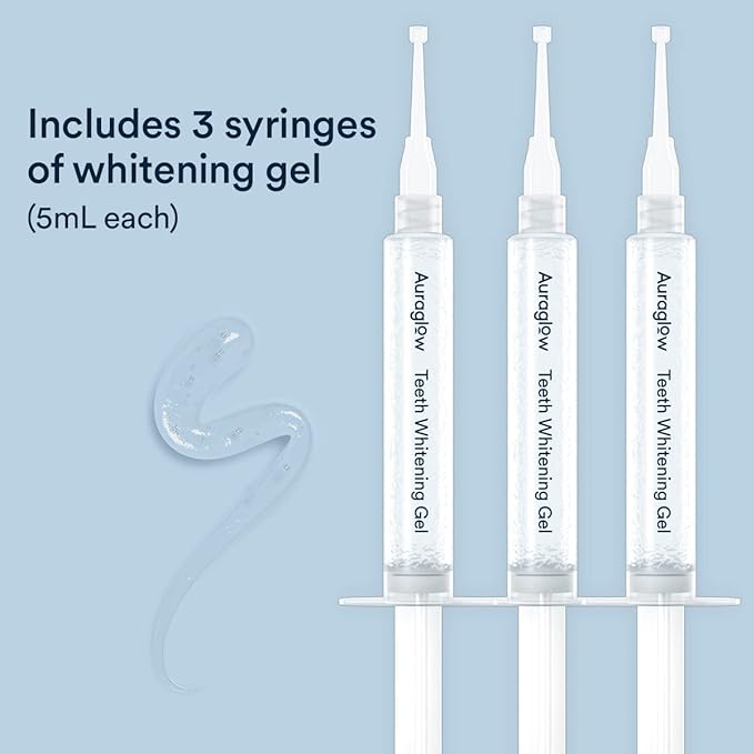 AuraGlow Teeth Whitening Gel Syringe Refill Pack, 44% Carbamide Peroxide, (3X) 5ml Syringes, 30 Treatments