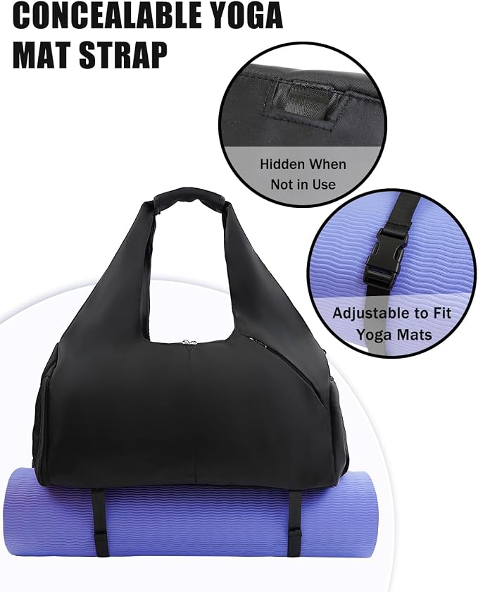 RHDZO Gym Bag for Women with Shoe Compartment Yoga Mat Bag with Wet Pocket and Water Bottle Holder Weekender Bag with Strap