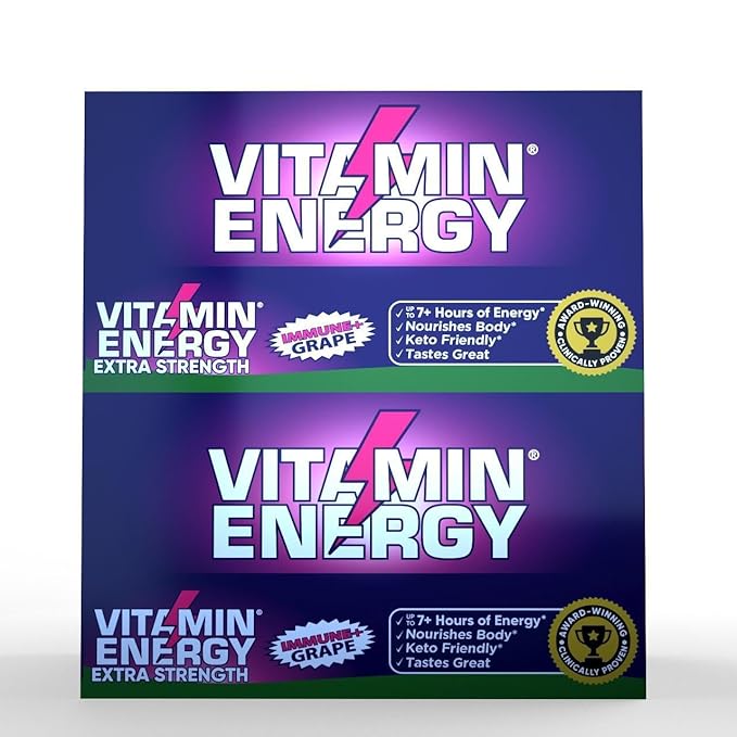 Vitamin Energy Immune+ Extra Strength Energy Shot Grape 10 Pack, 260mg Natural Caffeine, B-Vitamins, Citicoline, Green Tea, Immunity & Focus Support, Zero Sugar, Gluten-Free 1.93 fl oz