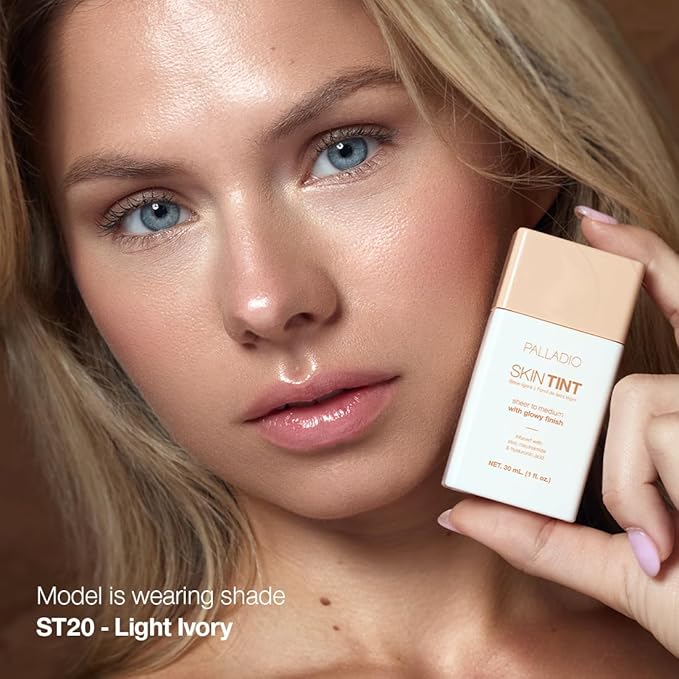 Palladio Skin Tint with Aloe, Niacinamide and Hyaluronic Acid, Sheer to Medium Coverage, Glowy Finish, Brightening and Blurring Lightweight Foundation Makeup (Light Ivory)