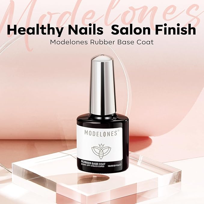 modelones Builder Rubber Gel Base Coat for Nails, Nude Glitter Rubber Base Gel Nail Polish for Strengthen Apex Building Extension Protect Weak Nails Long Last U V Manicure Gift for Women