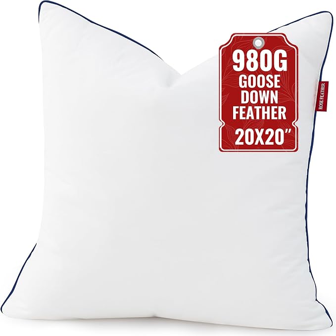 Down Pillow Inserts 20x20, 100% Goose Down Feather Throw Pillows Inserts - Ultra Plush, Decorative Pillow Insert with Soft Cotton Cover for Couch Sofa Bed Living Room White (Pack of 1)