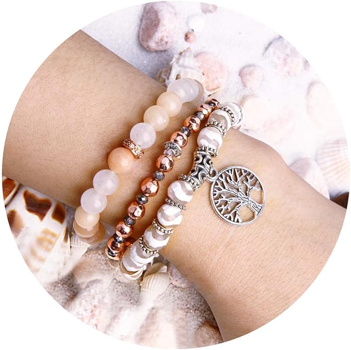 Jardme Healing Crystal Bracelets for Women, 8mm Beaded Natural Stone Stretch Chakra Bracelets Tree of Life Bracelet Jewelry Gifts for Women
