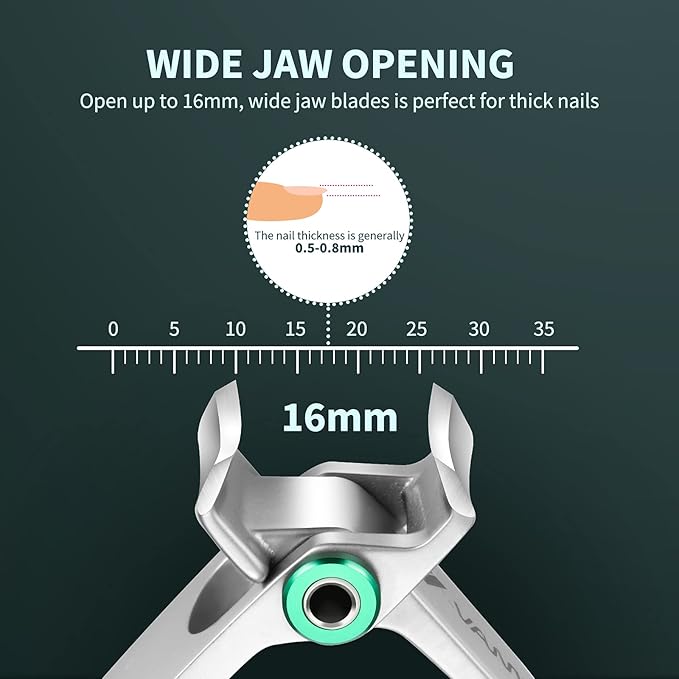Nail Clippers for Thick Nails, 16mm Wide Jaw Opening Oversized Toenail Clippers Cutter with Sharp Curved Blade and Nail File, Heavy Duty Stainless Steel Fingernail Clippers for Seniors Elderly