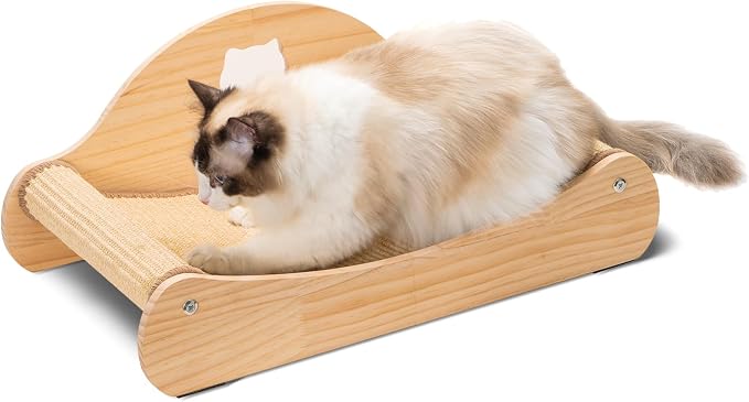Avont Sisal Cat Scratcher Bed for Indoor Cats, Solid Wood Scratching Lounge | No-Mess Horizontal Scratcher -Large