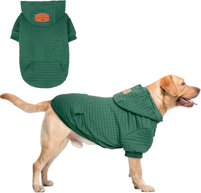 BEAUTYZOO Dog Hoodies Sweater for Large Dogs,Waffle‑Like Laminated Pet Coat | Warm Dog Sweatshirt with Pocket & Leash Hole,Pullover Clothes for Girl Boy Dogs,Stretchy & Easy‑On‑Off,Labrador & Great Danes