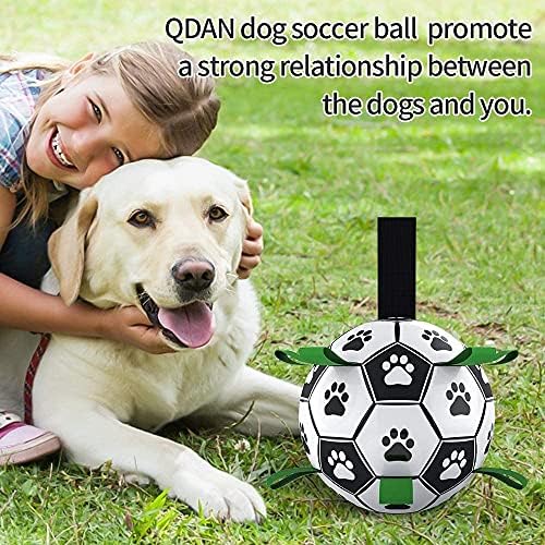 QDAN Large Dog Toys, 8 Inch Soccer Ball for Dogs with Straps, World Cup Interactive Toys for Tug of War, Puppy Birthday Gifts, Water Toy, Durable Dog Balls for Medium Large (Pack of 2)