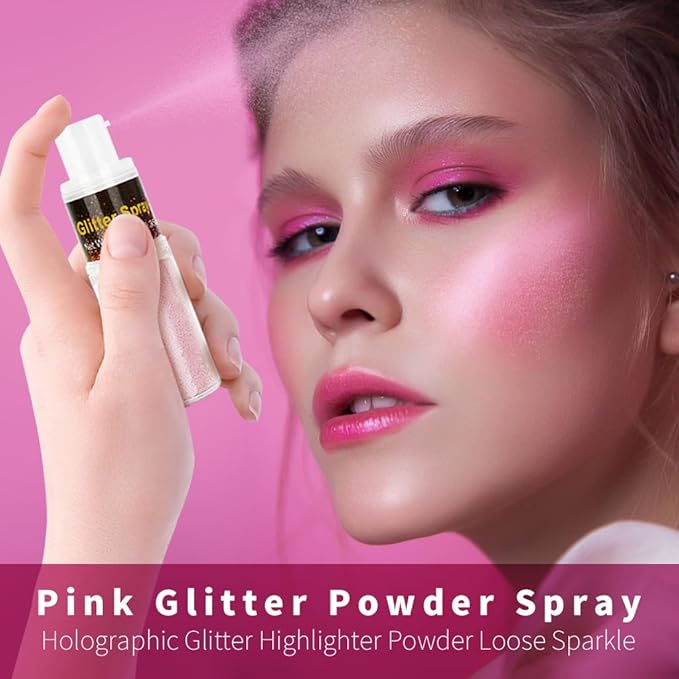 Go Ho Pink Hair and Body Glitter Spray,Light Pink Glitter Spray Dry Powder Makeup for Clothes,Festival Loose Sparkle Powder,Holographic Ultra Fine Resin Glitters for Crafts,10g