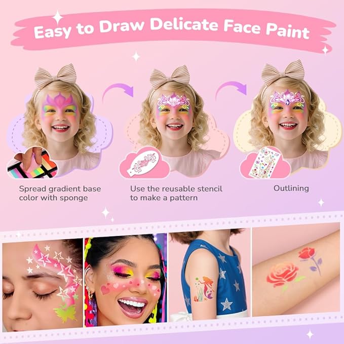 Janolia Face Painting Kit for Kids, Rainbow Face Paint Kit, Water Activated Face Paint, Macaron Color Split Cake Body Paint, Ideal Facepaint Makeup Kit for Kids Party Halloween Carnival Easter