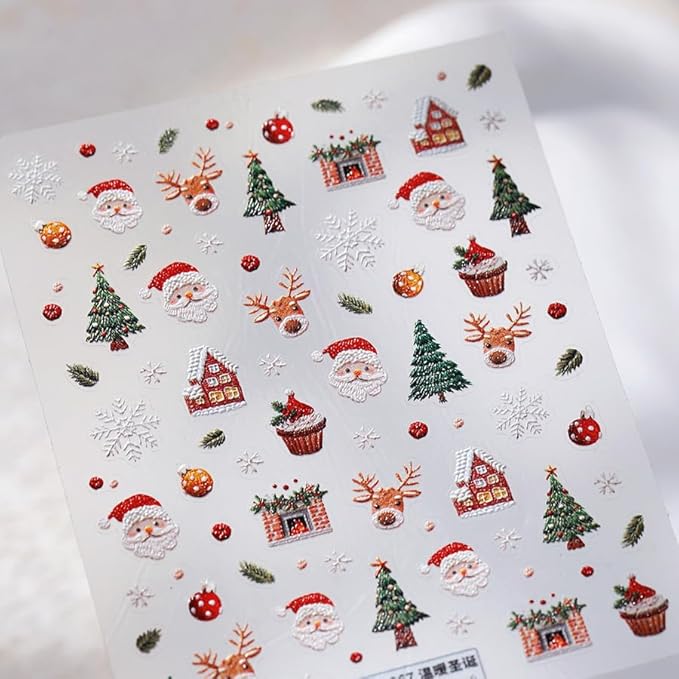Christmas Nail Stickers for Nail Art, 5D Self-Adhesive Trees Cake Nail Decals, Mushroom Nail Supplies Nail Art Design Accessories for Women and Girls Manicure DIY Decoration