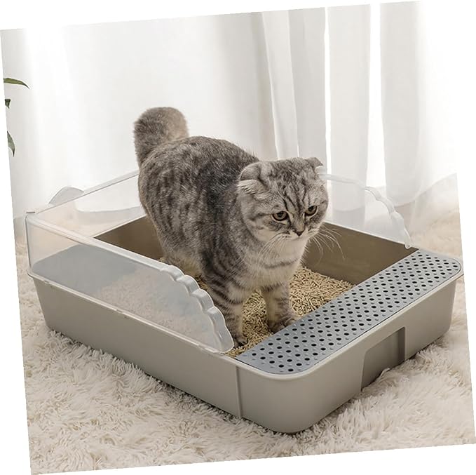 SUPVOX Cat Litter Pan Toilet Semi-Enclosed Anti-Splash Resistant Plastic Litter Box with Removable Cover Small Gray for Kitten Housebreaking and Indoor Use