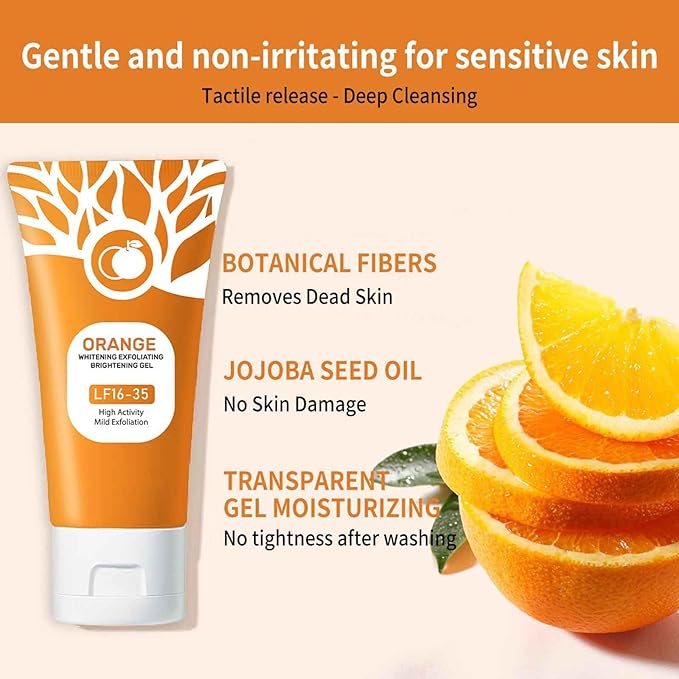 2PC Sheghy Orange Exfoliante Gel Scrub,Skin Care Scrub Peeling Gel for Face and Body,Deep Cleansing Moisturizing Facial Exfoliator gel,Orange Gentle Exfoliating for Pore Cleansing and Tightening