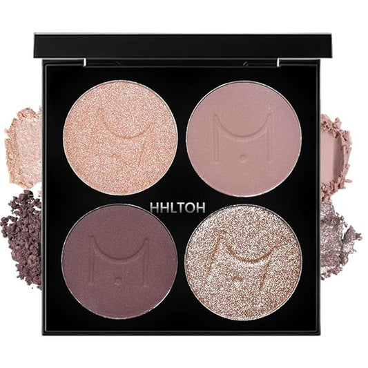 4 Colors Eyeshadow Makeup Palette – Christmas Gifts for Older Women, Plum Brown Champagne Gold Rose Nude Pink Quads, Neutral Matte & Shimmer Cream Powder Eye Shadow, Highly Pigmented Waterproof