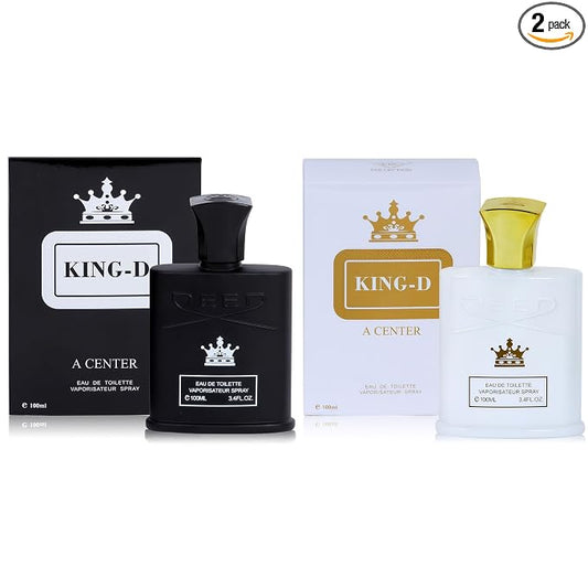 A CENTER King-D Men's Cologne Gift Set - 3.4 Fl Oz Each | Amber Floral & Vanilla Leather Fragrance | Eau de Toilette Duo for Daily & Special Occasions