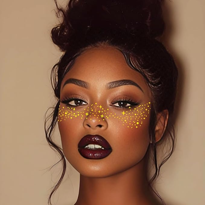 Gold Glitter Freckles Face Tattoo - Face Sparkle Freckles Sticker - Gold Faces Glitter Makeup Speckles for Glitters Makeup Accessories for Women - Halloween Makeups Prom - Rave Party