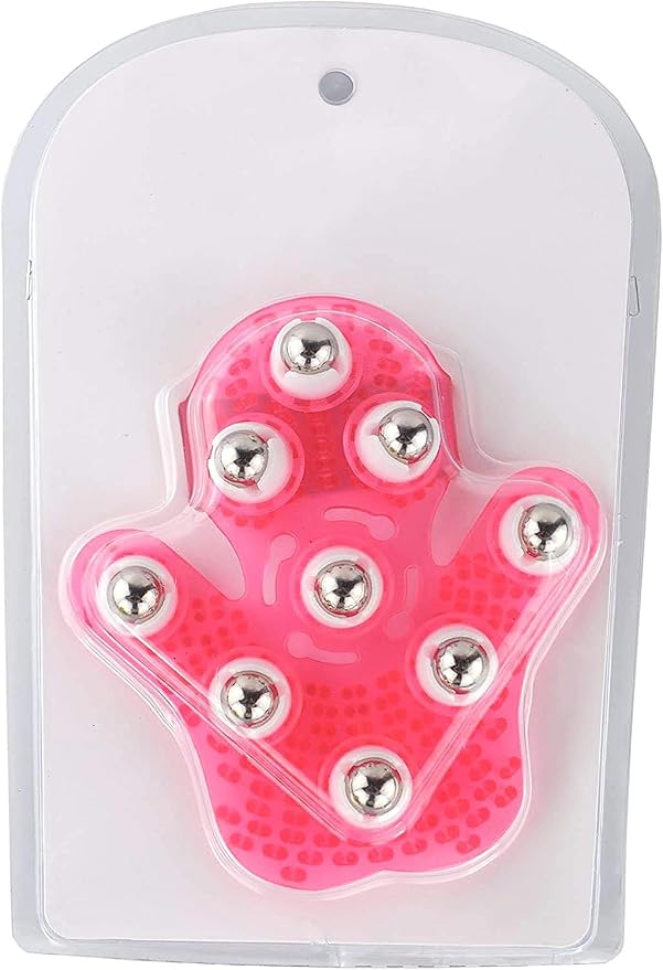 SAMYO Palm Shaped Massage Glove Body Massager with 9 360-degree-roller Metal Roller Ball Beauty Body Care (Pink)