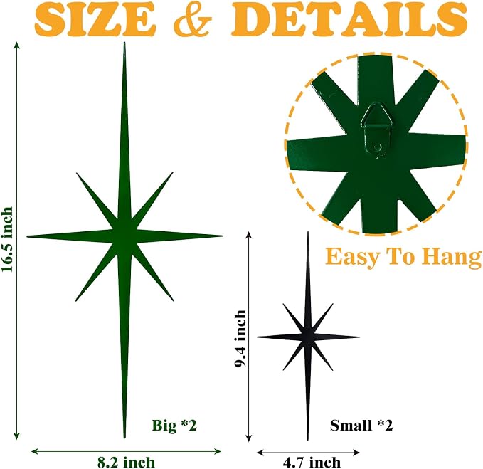 4 Pcs Star Wall Art for Home Decor Living Room Bedroom Office Metal 3D,Bling,with Hanging Hook Starburst Midcentury Sculpture Retro Gallery Accent Celestial -Gold 16.5in/9.4in