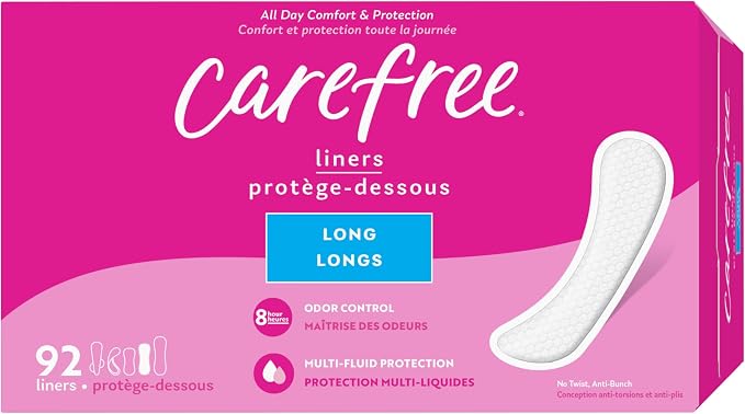 Carefree Panty Liners for Women Long, Unwrapped, Unscented, 92ct