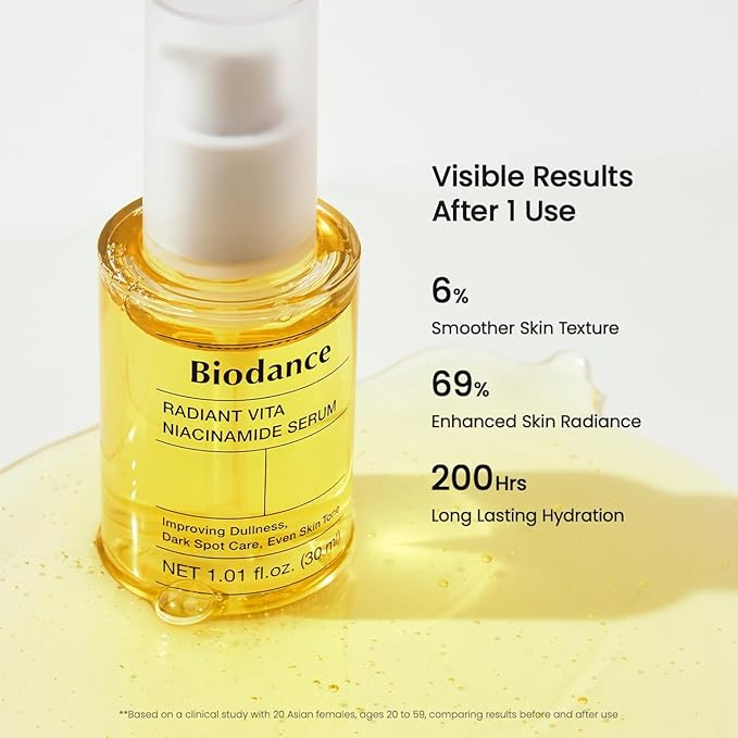 BIODANCE Radiant Vita Niacinamide Serum, for Even Tone Dark Spot Care with Vitamin C, Hydrating for Sensitive Skin, Filter Glow Serum, Korean Skin Care, Valentines Day Gifts for Her | 1.01 floz x 1 ea