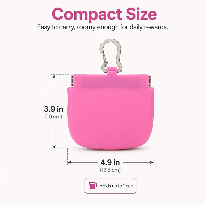 Silicone Dog Treat Pouch for Pet Training One-Hand Access One Cup Silicone Treat Bag with Pull Tab and Auto Closing Lid Treat Pouches for Leash(Color: Pink)