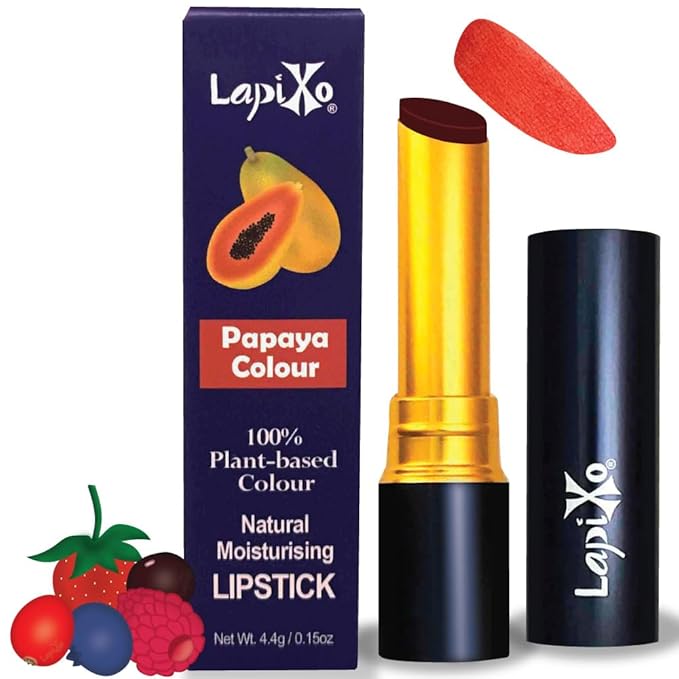 LAPIXO 100% Plant-based Color Lipstick, Unique Formula, Natural + Moisturizing | Non-Toxic, Antioxidant-rich, All Food Ingredients, Natural Matte Vibrant Color, 4.4g/0.15oz (Papaya color)