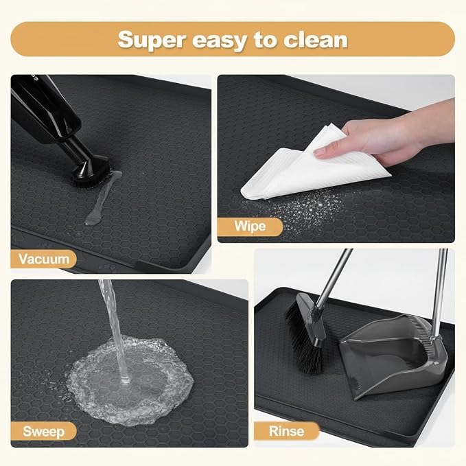 Extra Large Cat Litter Box Mat 34" x 22" – Waterproof Silicone Litter Trapper, Non-Slip, Easy to Clean Floor Protector, Soft on Kitty Paws(Dark Gray)