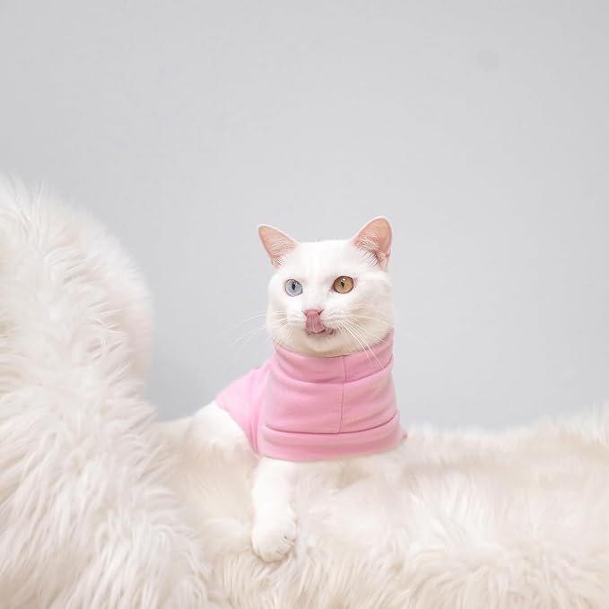 Cat Sweater Warm Fleece Pet Clothes for Cats Only | Soft Cat Vest Puppy Hoodie Coat, Fall Cold Winter Sweatshirt Pullover Clothing also for Small Dogs, Pink M