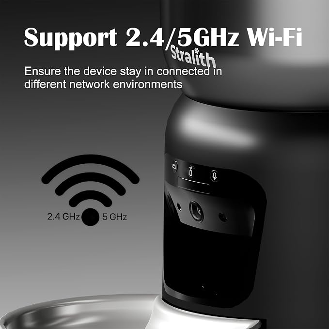 Automatic Cat Feeder with 2K Camera: Cat Food Dispenser with 6L Capacity, Container for Multiple Pet; Automatic Dog Feeder with Night Vision Support 5/2.4GHz & 2-Way Audio, Anti-Jam Design (Black)
