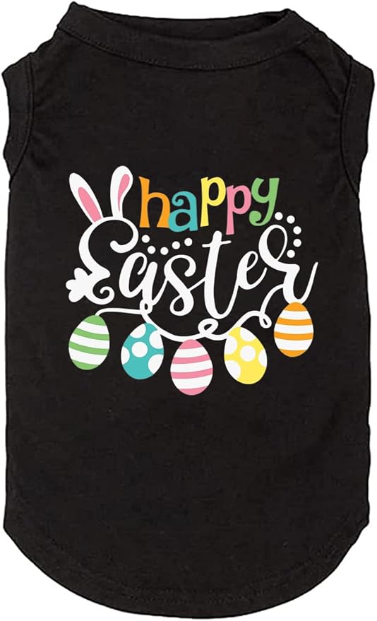 Happy Easter Shirts for Dog Funny Print Vest for Small Medium Large Dogs Soft and Light-Weight T Shirts Gift for Puppy (X-Large, Black)