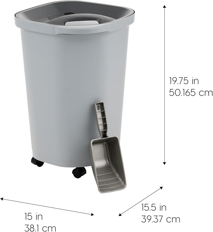 IRIS USA Dog Food Storage Container, Up to 25 lbs, Gray/Dark Gray