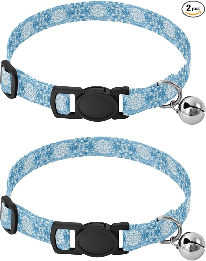 2 Pack Cats Collar Tie Dye Blue Kitten Bell Collar, Adjustable Length 10.6" to 17.1"
