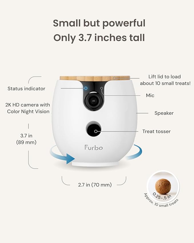 Furbo Mini 360° Pet Camera [Paid Plan Required to Activate] | Stay connected with AI Pet & Home Safety Alerts, 2K QHD View, Auto-Tracking, Video History, 2-Way Audio, Paid Plan Required