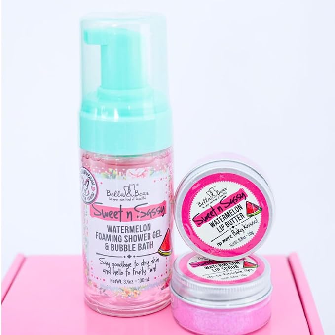Bella & Bear Sweet 'n' Sassy Watermelon Foaming Shower Gel & Bubble Bath with Pump, Travel Size