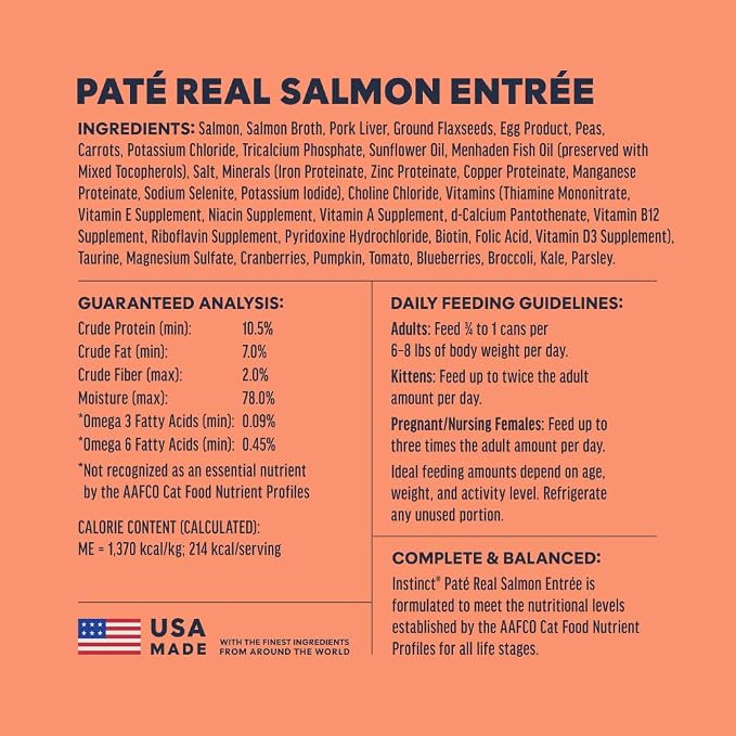 Instinct Original Grain Free Real Salmon Recipe Natural Wet Canned Cat Food by Nature's Variety, 5.5 oz. Cans (Case of 12) | Rich & creamy pate texture, high protein, real salmon, whole-food ingredients, grain-free, hydration support