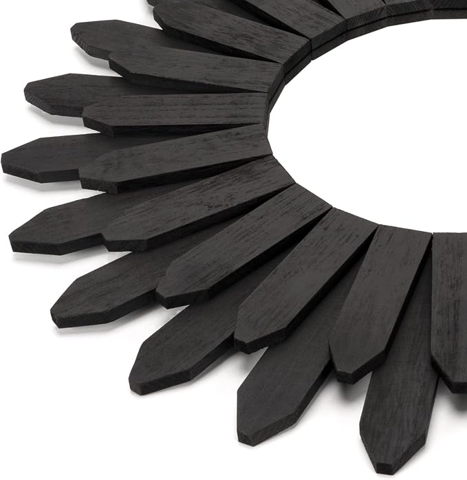 21 inch Black Wall Decor Vintage Mirror, Boho Style, Wooden Frame, Easy to Hang, Ideal Gift