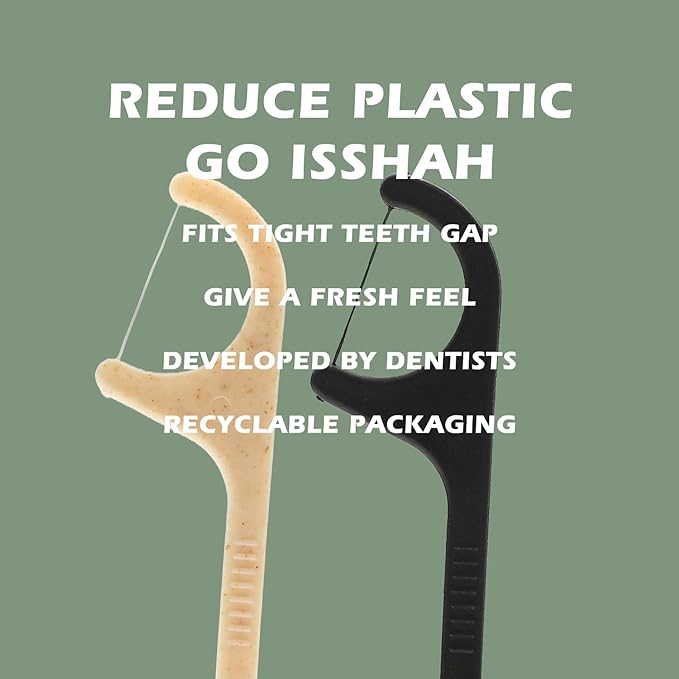 Natural Dental Floss Picks - 200 Count - PETA Approved, BPA Free, Vegan, Sustainable, Eco Friendly, Natural Dental Flossers by Isshah (Mint)