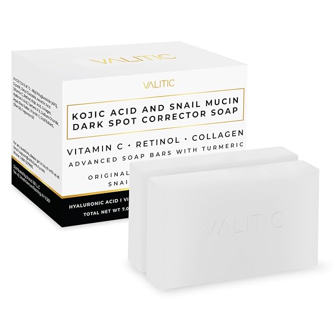 VALITIC Snail Mucin Cleanser Soap Bar with Turmeric and Kojic Acid Dark Spot Corrector – Anti Aging and Purifying Skin Care Snail Secretion for Intense Hydration and Moisturization – 2 Pack